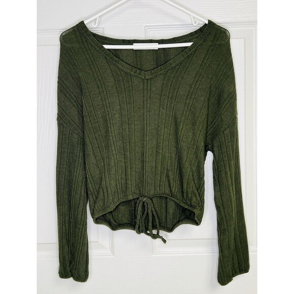 White Willow Women's Long Sleeve Ribbed Drawstring Hem Top Green XS Retail $78 - Picture 3 of 8